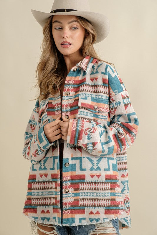 Frayed Aztec Western Shacket