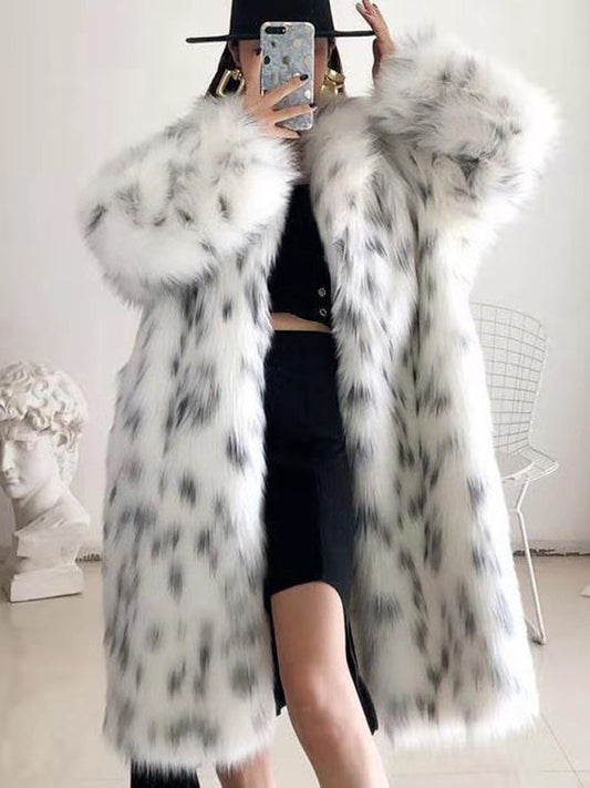 Leopard Print Faux Fox Fur Coat