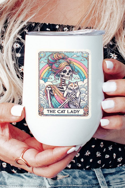 The Cat Lady Card Wine Cup Tumbler