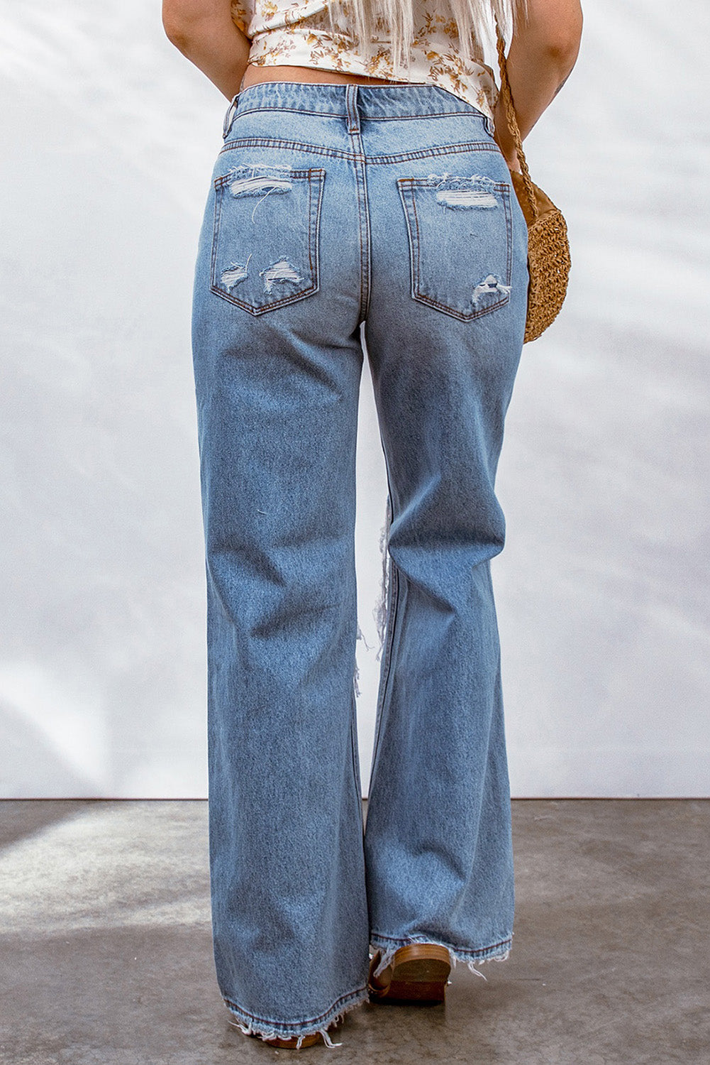 Sky Blue Destroyed Wide Leg Jeans