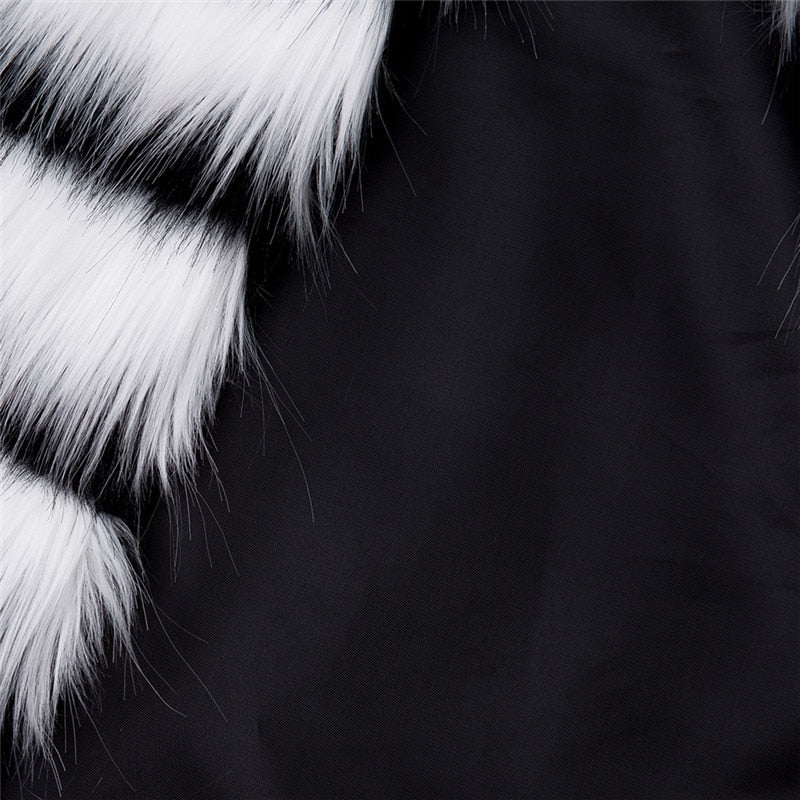 Winter Black and white striped faux fur coat