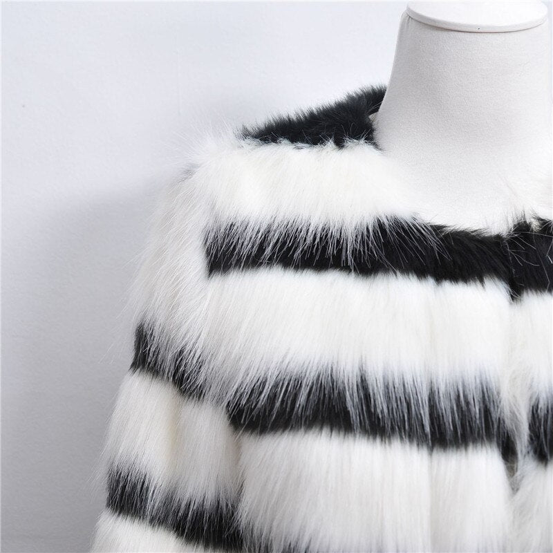 Winter Black and white striped faux fur coat