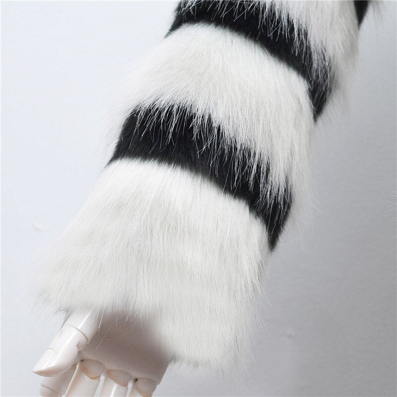 Winter Black and white striped faux fur coat