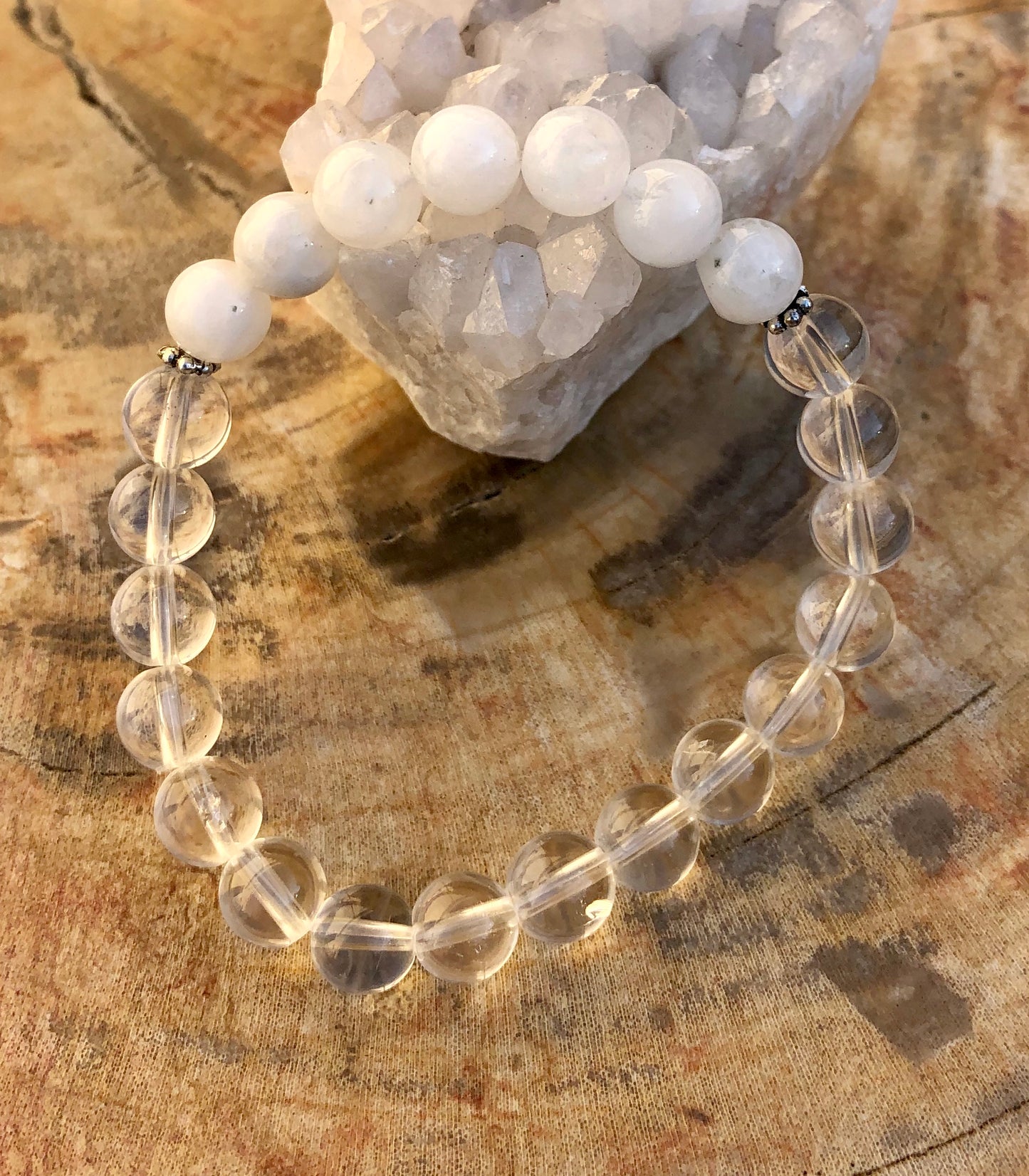 Rainbow Moonstone & Crystal Quartz Stretch Bracelet