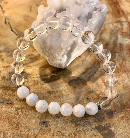 Rainbow Moonstone & Crystal Quartz Stretch Bracelet