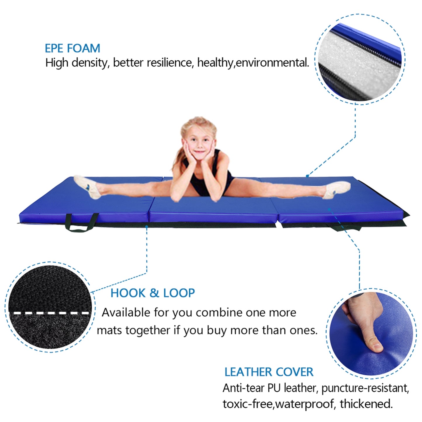 Tri-fold Gymnastics Yoga Mat with Hand Buckle