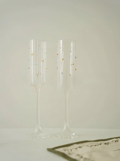 Handblown Rainbow Sprinkles Champagne Flutes Set of 2 Pcs