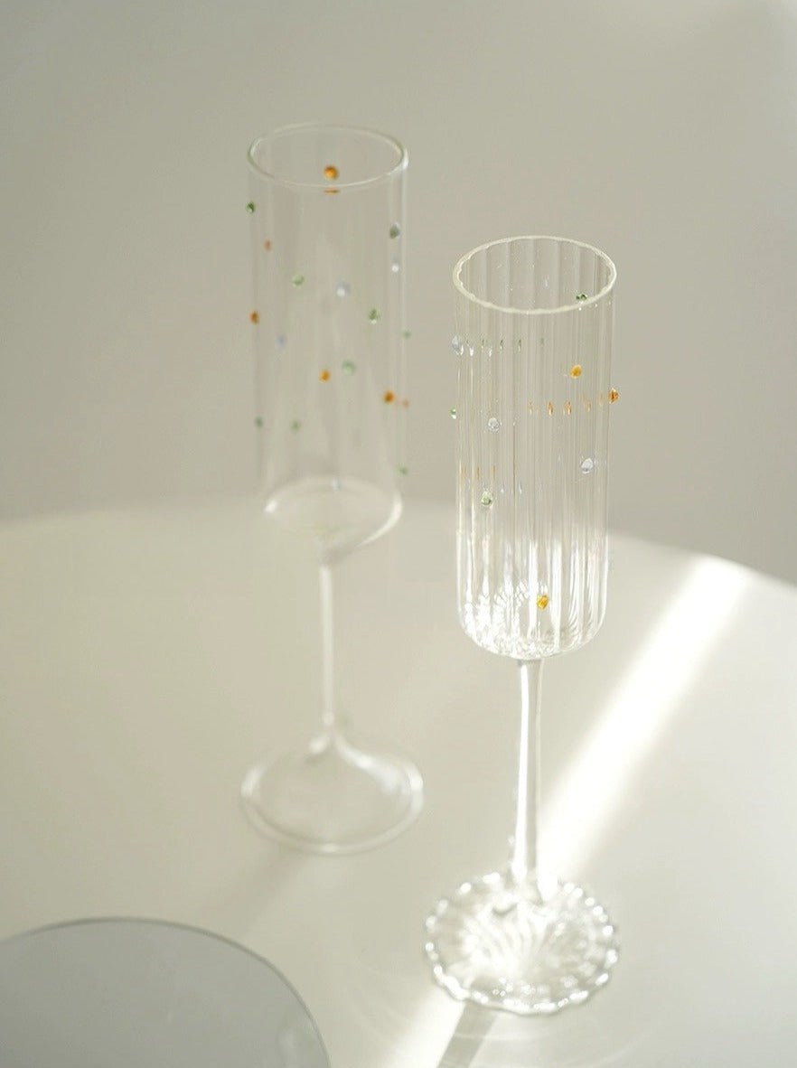 Handblown Rainbow Sprinkles Champagne Flutes Set of 2 Pcs