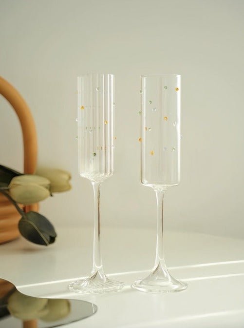 Handblown Rainbow Sprinkles Champagne Flutes Set of 2 Pcs